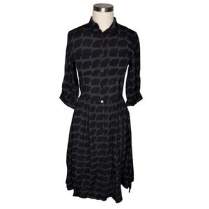 BEL KAZAN Women's Black Geometric Print Button Up Midi Shirt Dress‎ Women's XS